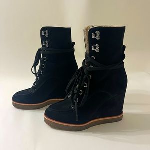 Veronica Beard Shearling Wedge Boot/ Water Resistant - 6.5